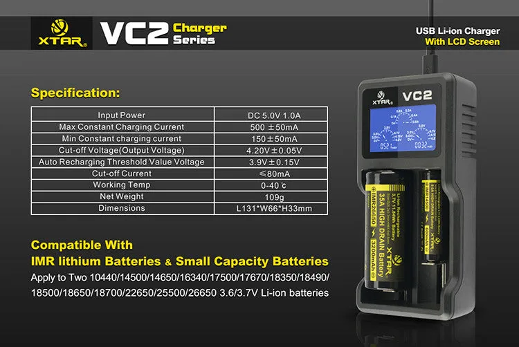 Xtar VC2 USB Li-ion Battery Charger