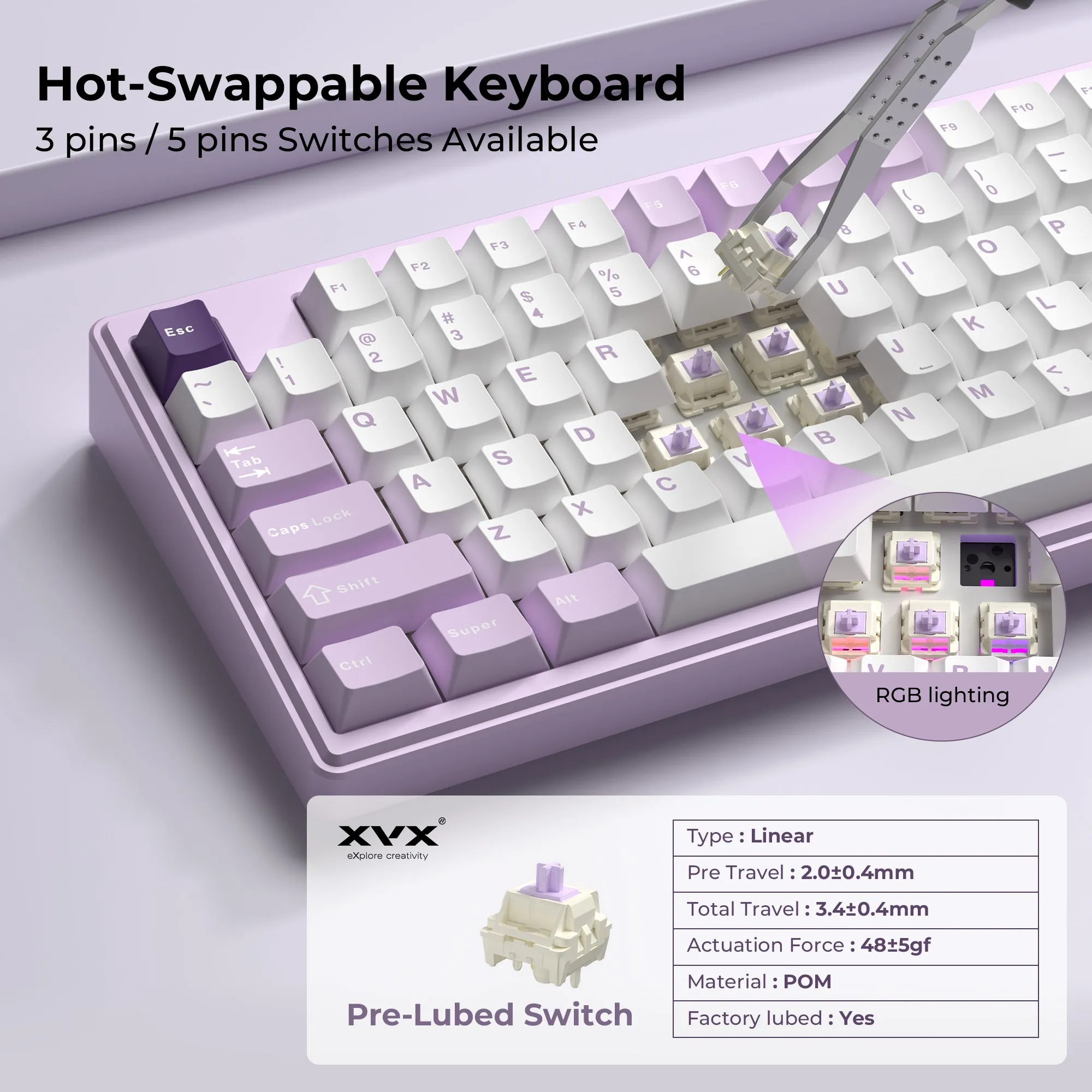 XVX K75 Pro CNC Aluminum Mechanical Keyboard Hot Swap Switchs Flex Cuts PCB With PBT Keycaps