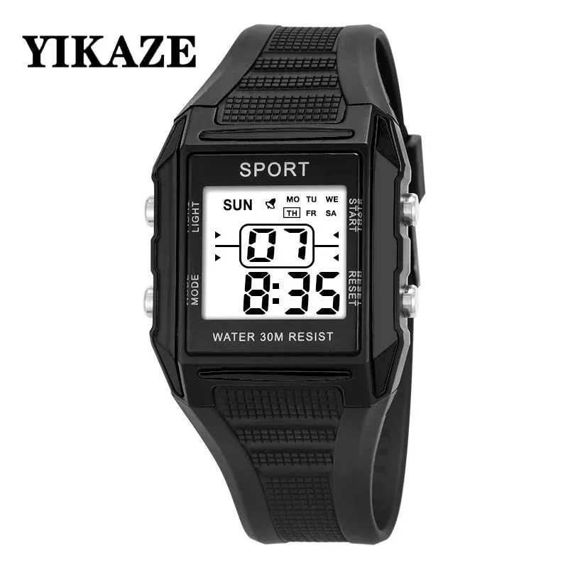 YIKAZE Military Sports Watches Electronic Men Watch Retro Men's Digital Watch Alarm Chrono Clock 3Bar Waterproof Wristwatch